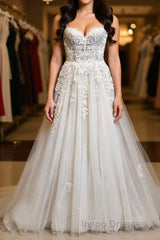 Princess Sweetheart Neck White Lace Evening Prom Wedding Dress, Ivory Lace Formal Dress, White Evening Dress