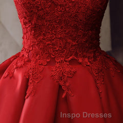 Red Round Neckline Layers Short Evening Prom Dress, Red Lace Homecoming Dress
