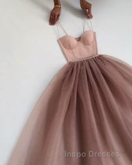 Dusty Rose A-Line Tulle Floor Length Spaghetti Straps Sweetheart Evening Prom Party Dress Evening Prom Dress
