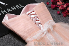 Strapless Blush Pink Tulle Short With Sash Sweet 16 Cute Evening Prom Dress