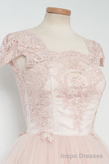 Vintage Knee Length A Line Pearl Pink Lace Homecoming Dresses