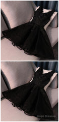 Ruby Outfit black mini sleeveless women v-neck tulle fashion applique beaded Homecoming Dresses