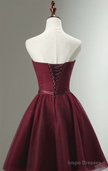 Beautiful Burgundy Knee Length Lace Up Tulle Party Dress, Homecoming Dress, Short Prom Dress