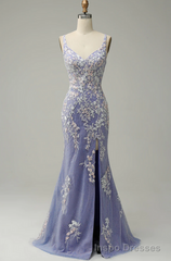 Elegant V Neck Mermaid Appliques Formal Prom Dress, Beautiful Banquet Long Party Dress