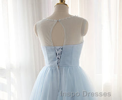 Simple Light Blue Short Tulle Cheap Elegant Charming Homecoming Dress