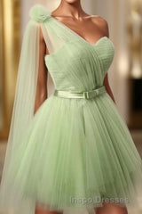 Charming One Sholder Short Tulle Short Sage Simple Cheap Homecoming Dress