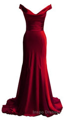 red mermaid off shoulder navy blue Evening Prom Dress mermaid satin backless charming formal Evening Prom gowns 2024 party dress