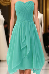 Mint A Line Sweetheart Ruffles Short Front High Low Cheap Short Evening Prom Dress