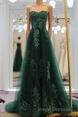 Sweetheart Long Lace Green Sweep Train Lace Up Evening Prom Dress