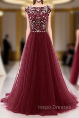 Burgundy Wine Red Beading Long Sexy Evening Prom Dress