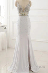 Evening Prom Dress Evening Party Gowns Long Sexy High Slit Chiffon Crystal