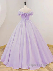 Purple A-Line Off Shoulder Long Ball Dress Purple Dress Evening Prom Dress