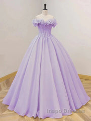 Purple A-Line Off Shoulder Long Ball Dress Purple Dress Evening Prom Dress