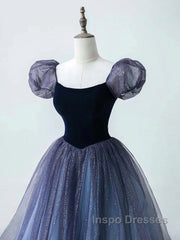 Purple A-Line Tulle Long Evening Prom Dress, Purple Formal Dress