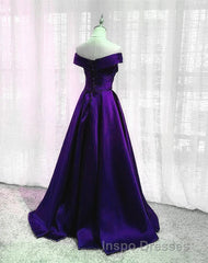 Purple Satin Off Shoulder Long Evening Prom Dress,A-line Simple Women Formal Dress