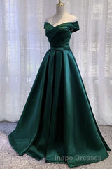 Purple Satin Off Shoulder Long Evening Prom Dress,A-line Simple Women Formal Dress