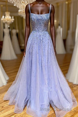Purple tulle sequin long Evening Prom Dress tulle formal Dress