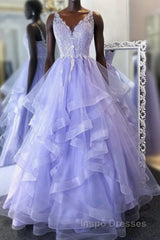 Purpler v neck tulle lace beads long Evening Prom Dress tulle formal Dress