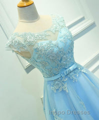 Light Blue Lace Tulle Short Evening Prom Dress, Homecoming Dress