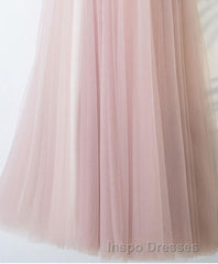 Pink V Neck Lace Long Evening Prom Dress, Cheap Evening Prom Dress
