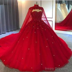 Red Ball Gown Wedding Dresses Crystals Sweet 16 Quinceanera Dress,Prom Dress with Train
