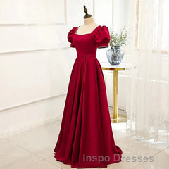 Red Puff Sleeve Evening Prom Dress / Red Bridesmaid Dress / Victorian Dress