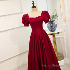 Red Puff Sleeve Prom Dress / Red Bridesmaid Dress / Victorian Dress