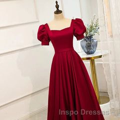 Red Puff Sleeve Evening Prom Dress / Red Bridesmaid Dress / Victorian Dress