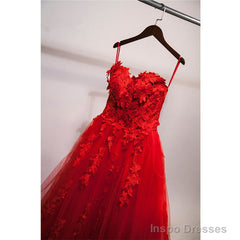 Red Sweetheart Tulle with Applique Party Dress , Tulle Formal Gowns