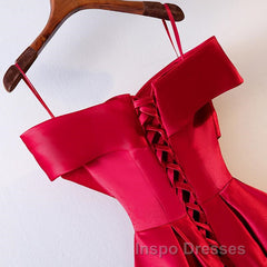 Red Tea Length Evening Prom Dress, Red Tea Length Formal Bridesmaid Dress