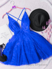 Red v neck tulle lace short Evening Prom dress,Mini homecoming dress cocktail dress