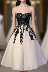 Champagne Lace Short Evening Prom Dress, Lace Evening Prom Dress