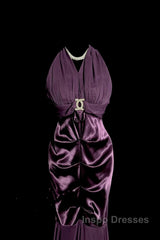 Retro Mermaid V Neckline Chiffon Grape Evening Dress Evening Prom Dress