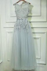 Round Neck Lace Evening Prom Dress, Lace Formal Evening Dress