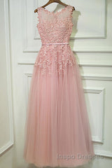 Round Neck Lace Evening Prom Dress, Lace Formal Evening Dress