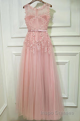 Round Neck Lace Evening Prom Dress, Lace Formal Evening Dress