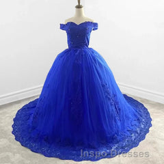 Royal Blue Lace Off the Shoulder Quinceanera Dress with Flowers