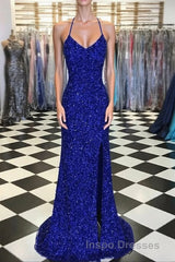Royal Blue Sequin Mermaid Evening Prom Dress