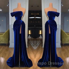 Royal Blue Velvet Trumpet Mermaid Evening Prom Dress With Slit