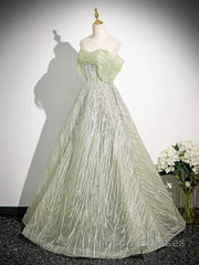 Sage A-Line Off The Shoulder Glittering Tulle Sequins Long Evening Prom Dress Sweet 16 Dress