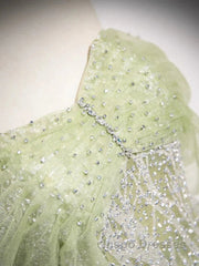 Sage A-Line Off The Shoulder Glittering Tulle Sequins Long Evening Prom Dress Sweet 16 Dress