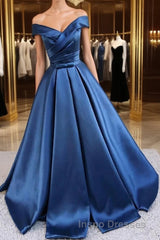 Satin A-line Off-the-Shoulder Evening Prom Dress,Elegant  Long Evening Prom Dress,Graduation Dress