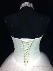 Sequin Ball Gown Sleeveless Floor Length Beading Tulle Halter Wedding Dresses