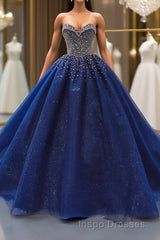 Sequined Navy Blue Quinceanera Dress Ball Gown Dress
