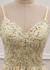 Sequined  Spaghetti Straps Chiffon Long Evening Prom Dress