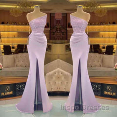 Sequins Formal Dress Light Purple Mermaid Evening Prom Dress Long Slit Strapless