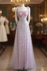 Sexy A Line Straps Lilac Sequin Evening Prom Dress
