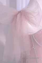 Sexy A Line Straps Neckline Long Pink Evening Prom Dress