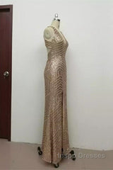 Sexy Leg Split Open Back Mermaid Sequins Evening Prom Dress