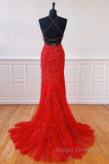 Sexy Long Lace Red Evening Prom Dress Open Back